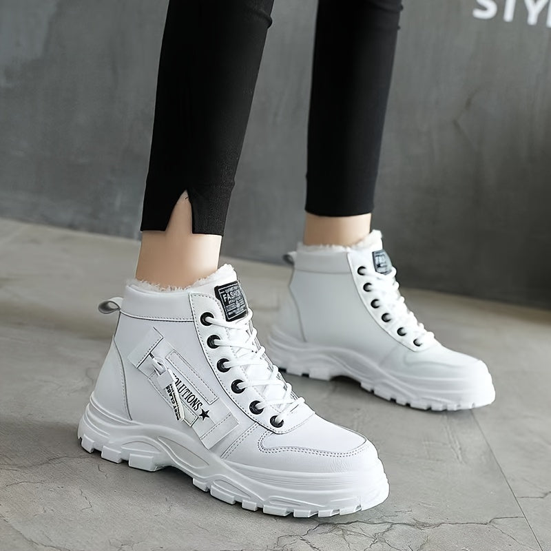 Women’s Fleece-Lined High-Top Winter Boots – Warm Thick-Sole Lace-Up Ankle Style