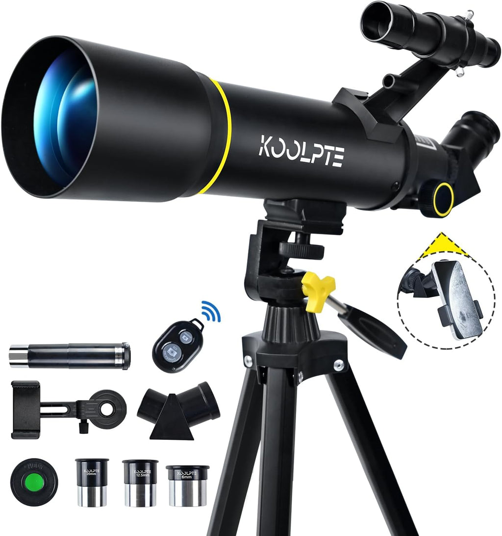 Telescope, 70Mm Aperture 400Mm AZ Mount Astronomical Refracting Telescopes (20X-200X) for Kids & Adults, Portable Travel with Tripod Phone Adapter, Remote Control, Easy to Use, Black