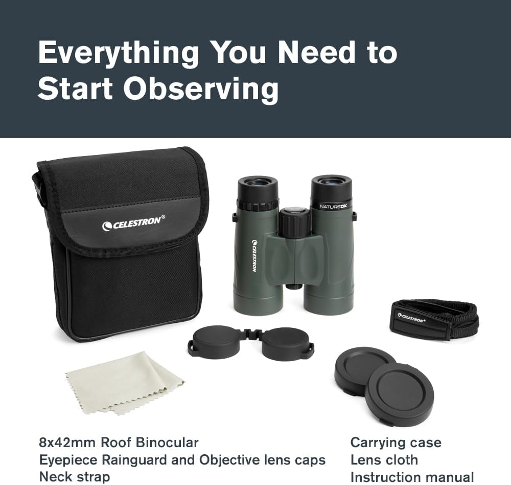 - Nature DX 8X42 Binoculars – Ideal for Birding and Outdoors – 42Mm Objective Lenses – Wide 7.4° Field of View – Bak-4 Prisms – Fully Multi-Coated – Waterproof and Fogproof