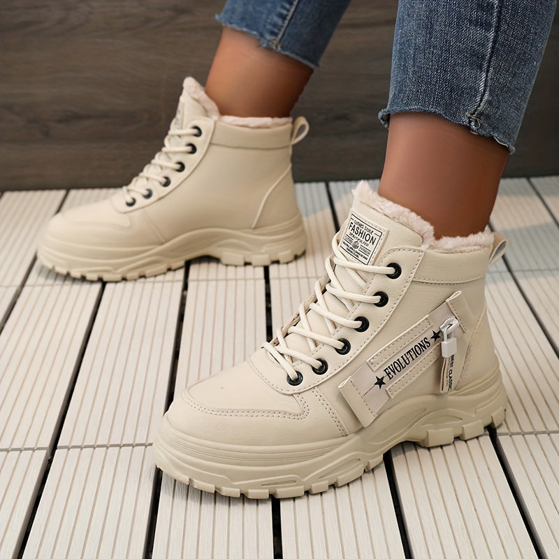 Women’s Fleece-Lined High-Top Winter Boots – Warm Thick-Sole Lace-Up Ankle Style