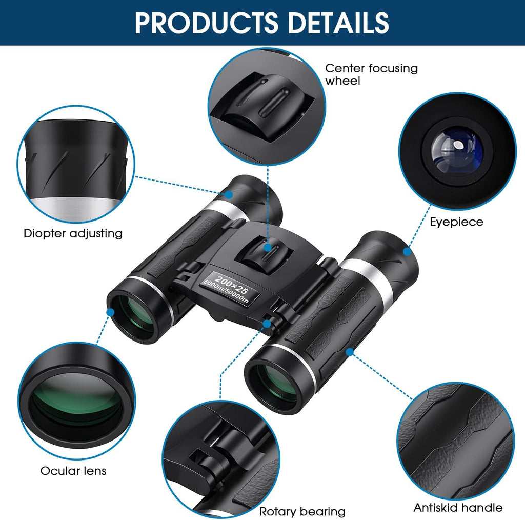 200X25 Compact Binoculars for Adults and Kids, High Powered Mini Pocket Binoculars, Waterproof Small Binoculars for Bird Watching, Hunting, Concert, Theater, Opera, Traveling, Sightseeing