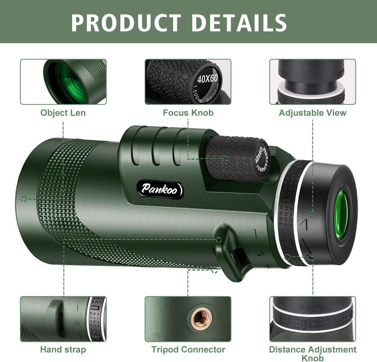 40X60 Monocular Telescope with Smartphone Holder& Tripod, High Power Nitrogen-Filled Monocular for Adults with BAK4 Prism & FMC Lens, HD Monocular Scope for Birdwatching Hiking Concert Travelling