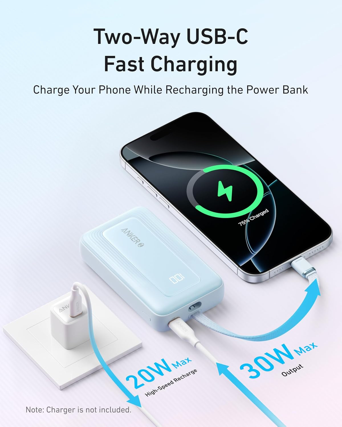 Portable Charger, 10,000Mah 30W Power Bank, USB-C in and Out Fast Charging Battery Pack, Travel Essential Phone Power Bank, for Iphone 17/16/15, Ipad, Macbook, Galaxy, Google, and More