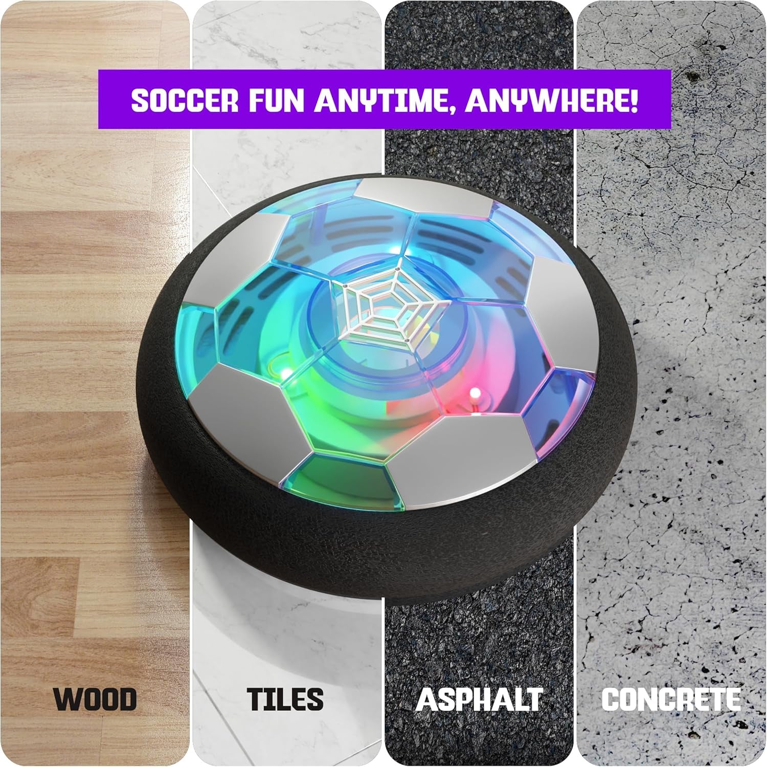 Hover Soccer Light-Up Ball, Indoor Toy Games Gifts for Birthday, Kids, Boys for Age 6, 7, 8, 9, 10, 11, 12 Years Old, Single
