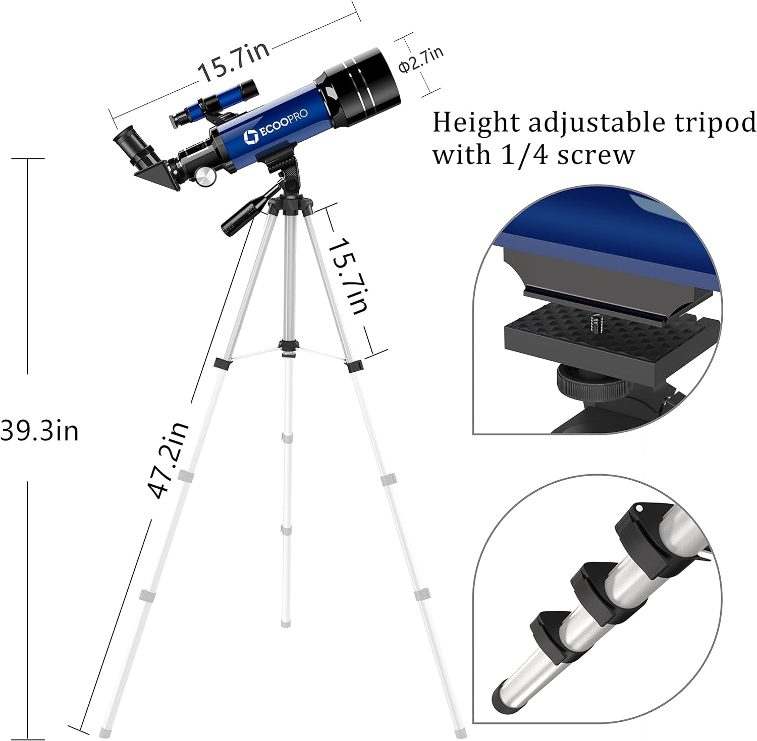Telescope for Kids & Adults, 70Mm Aperture 360Mm Refractor (15X-150X) Telescope for Astronomy Beginners, Portable Travel Telescopes with Phone Adapter & 2 Eyepieces