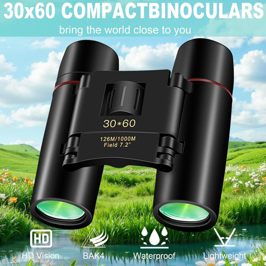 Small Compact Binoculars for Adults and Kids,30X60 Mini Binoculars BAK4 Prism Waterproof Lightweight Foldable Easy Focus for Bird Watching,Hunting,Concerts,Hiking