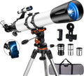 Telescope for Adults High Powered 90Mm Aperture 800Mm(32X-240X),Refractor Telescopes for Astronomy Beginners with AZ Mount Tripod,Phone Adapter,Carry Bag(80090White)