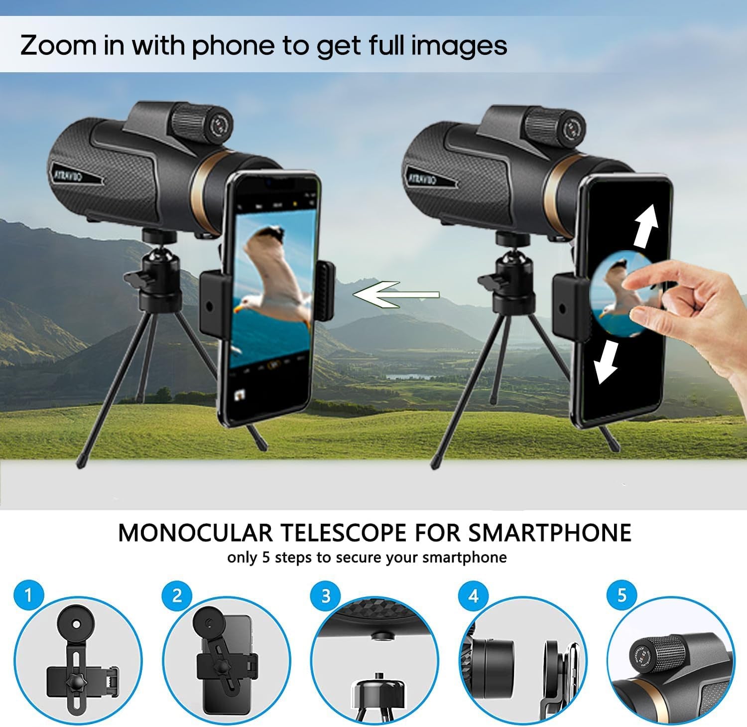 Birthday Gifts for Men Dad Husband Him, 12X60 Monocular Telescope with Smartphone Holder & Upgraded Tripod, High Powered SMC & BAK4 Scope, Gifts for Christmas, Outdoors Hiking Gifts