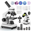 Compound Microscope for Adults & Kids - 100X-2000X High-Power Biological Microscope for Students, School Lab & Home Education, with Slides Set & Phone Adapter (White)