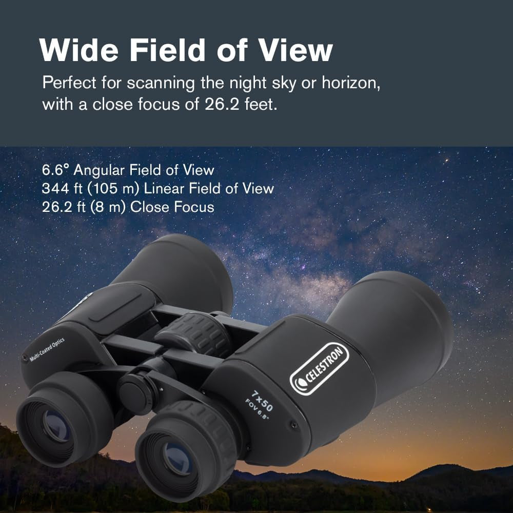 - Cometron 7X50 Astronomy Binoculars – Entry-Level for Stargazing and Comet Watching – Large 50Mm Objective Lenses – Wide 6.6° Field of View – Multi-Coated Optics