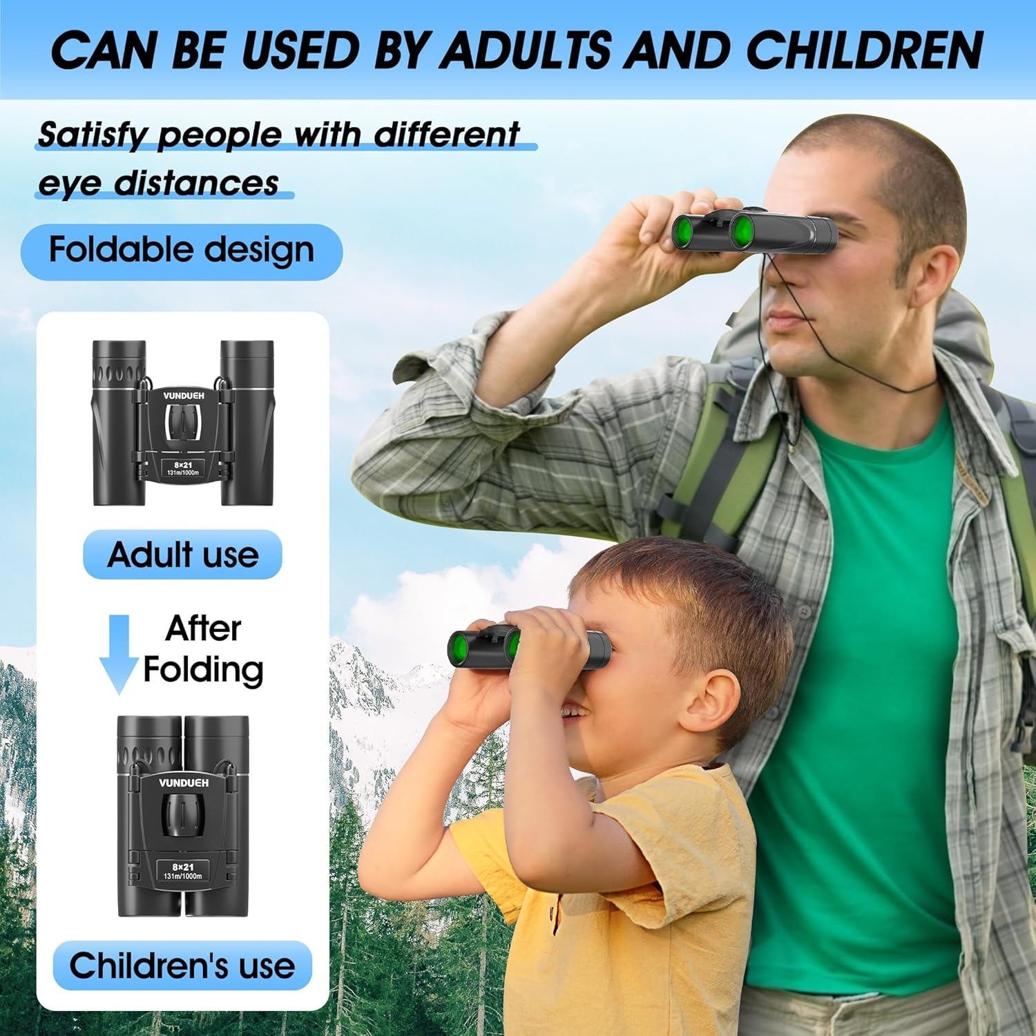 Mini Compact Binoculars for Adults and Kids - Waterproof High Powered Easy Focus Small Binocular, Ideal for Bird Watching, Hunting, Concert, Theater, Travel, Hiking, Sightseeing & Outdoor Sports