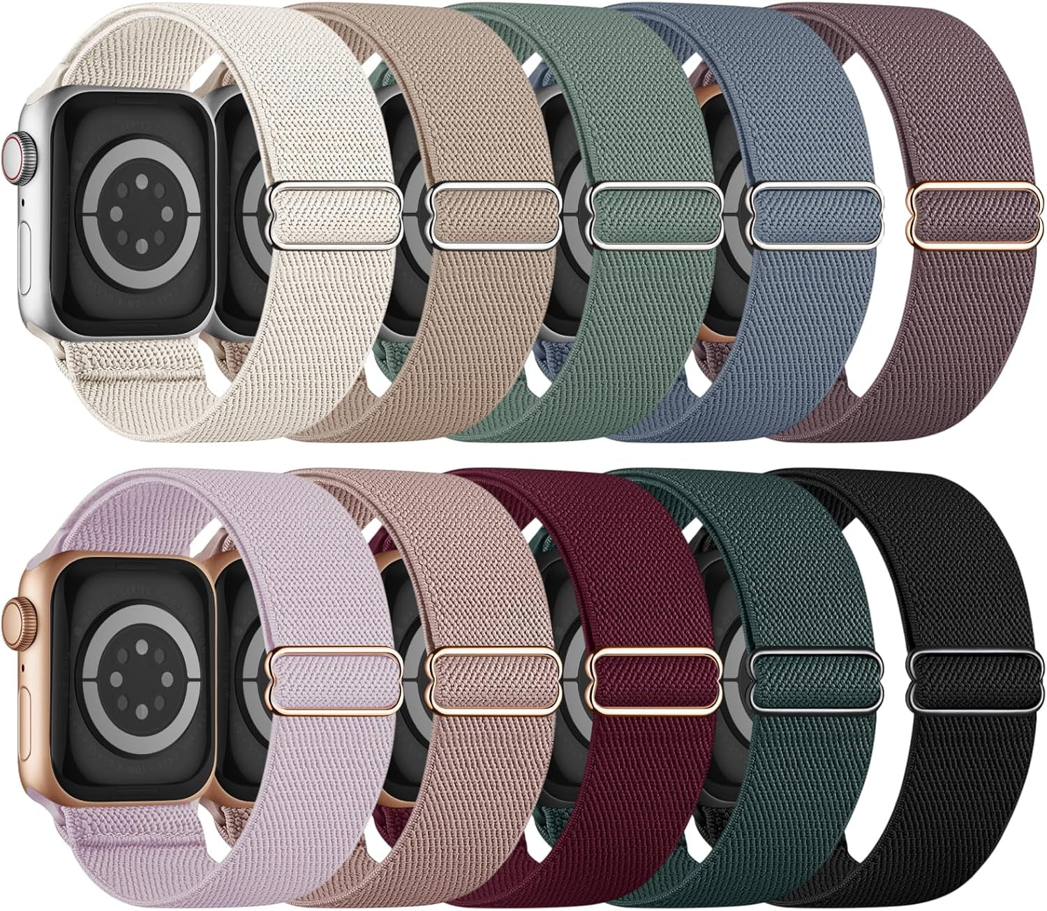 10 Pack Stretchy Bands Compatible with Apple Watch Band 40Mm 38Mm 41Mm 42Mm 44Mm 45Mm 46Mm 49Mm Women Men, Water-Resistant Solo Loop Elastic Sport Straps for Iwatch Series 11 10 9 8 7 6 5 4 3 SE Ultra