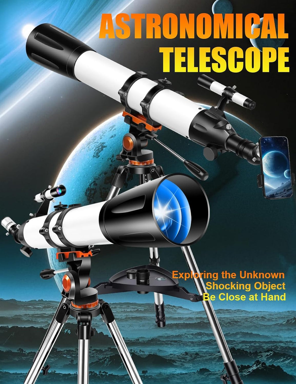 Telescope for Adults High Powered 90Mm Aperture 800Mm(32X-240X),Refractor Telescopes for Astronomy Beginners with AZ Mount Tripod,Phone Adapter,Carry Bag(80090White)