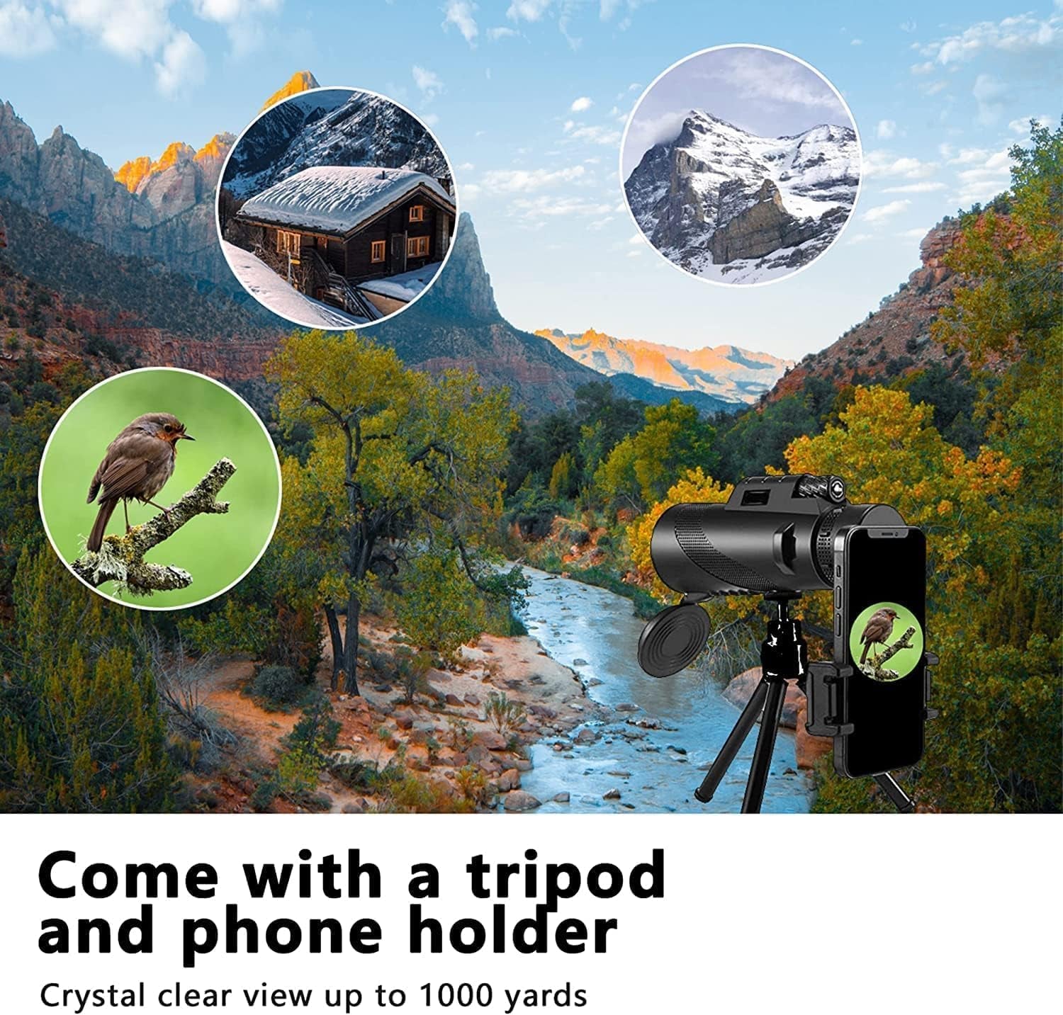 Monocular-Telescope 80X100 High Powered Monoculars High Definition for Adults High Powered with Smartphone Adapter Telescope Hunting Wildlife Bird Watching Travel Camping Hiking-Black