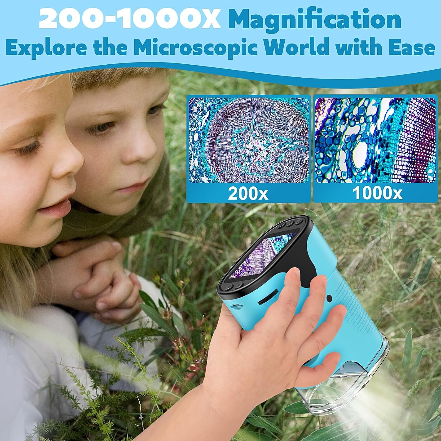 1000X Pocket Microscope for Kids - 4K 2.0" Screen, Digital Mini Scope with Slides Kit, Rechargeable Lab Handheld Portable Microscopes for Kids 4-12 Students Teens