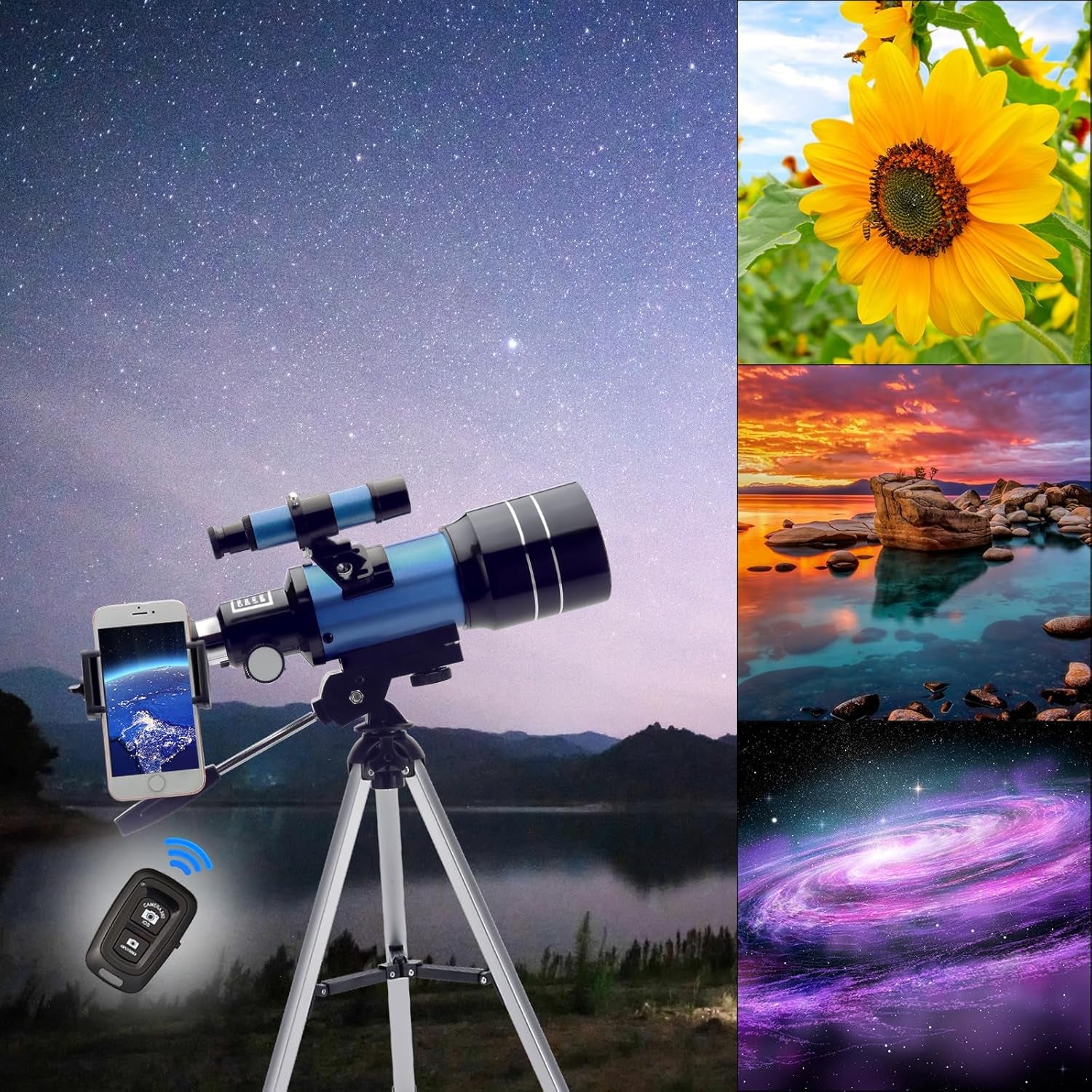 Telescope for Adults & Kids, 70Mm Aperture (15X-150X) Portable Refractor Telescopes for Astronomy Beginners, 300Mm Professional Travel Telescope with a Smartphone Adapter& Wireless Remote