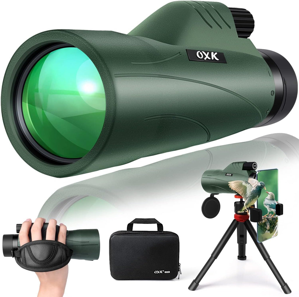 12X56 High Power Monocular Telescope for Adults | Comes with Smartphone Adapter Tripod Travel Bag | Bird Watching Hunting Hiking Camping Gift - Green