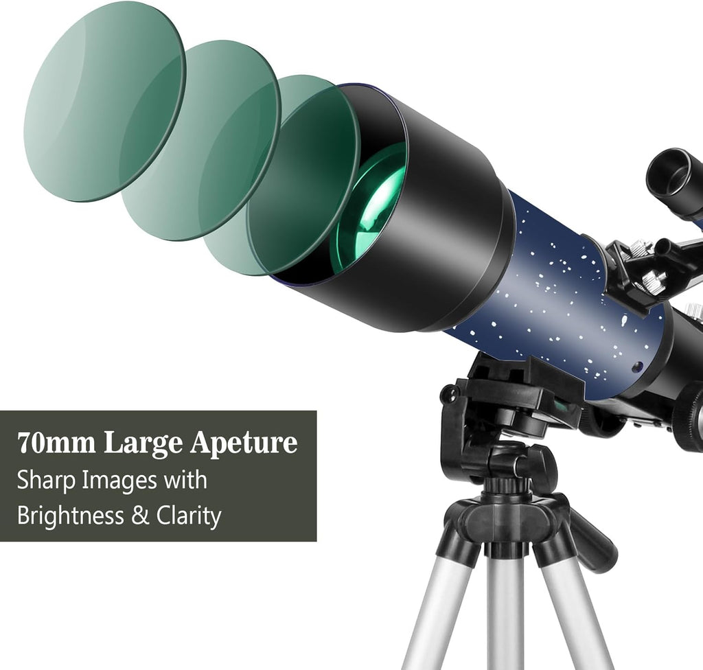 Telescopes, Telescope for Kids and Adults Beginners, 70Mm Aperture 400Mm Focus Length Refractor Travel Telescope with AZ Mount for Observe the Moon and Landscape (Blue)