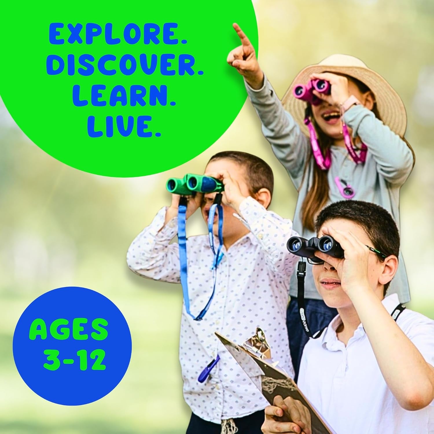 Kids Binoculars 8X21 Shockproof Ages 3–12 with Case, Neck Strap, Compass & Carabiner | High Resolution Optics for Birdwatching, Camping & Hiking