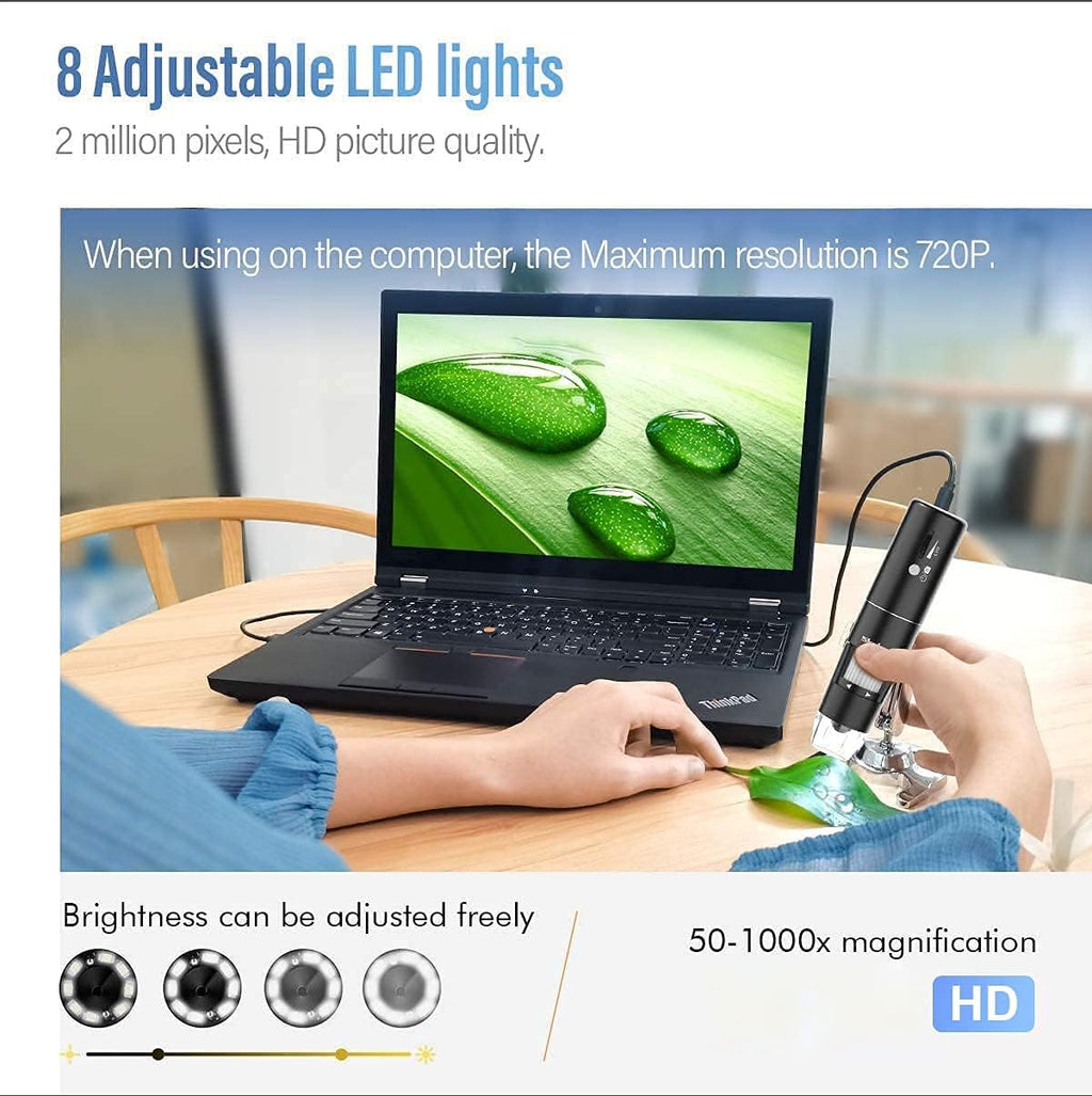 Wireless Digital Microscope,  50X-1000X Magnification Wifi Portable Handheld Microscopes with Adjustable Stand HD USB Microscope Camera Compatible with Iphone Android Ipad Windows Mac Computer