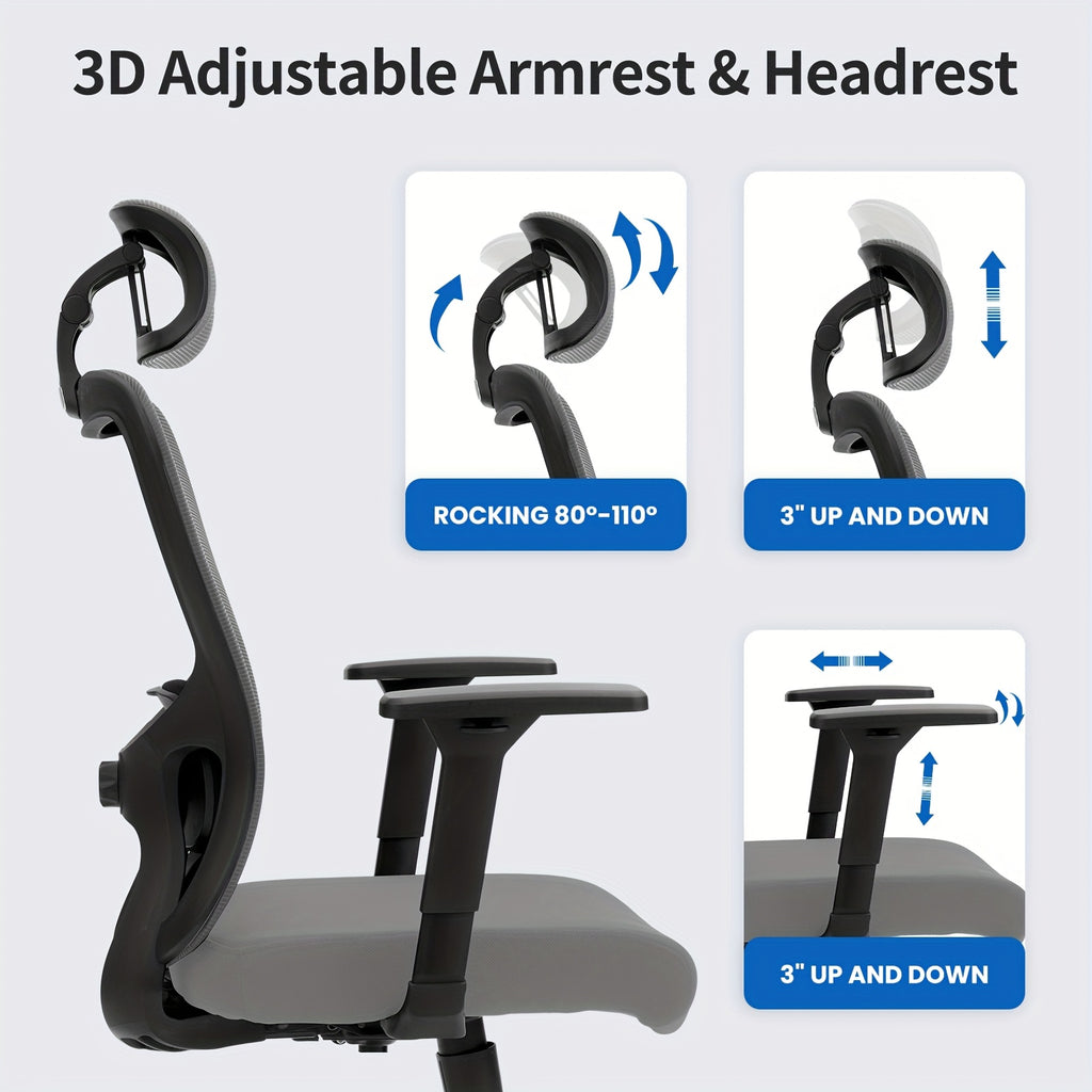Ergonomic High Back Office Chair – 3D Armrests & Lumbar Support (400 lbs)