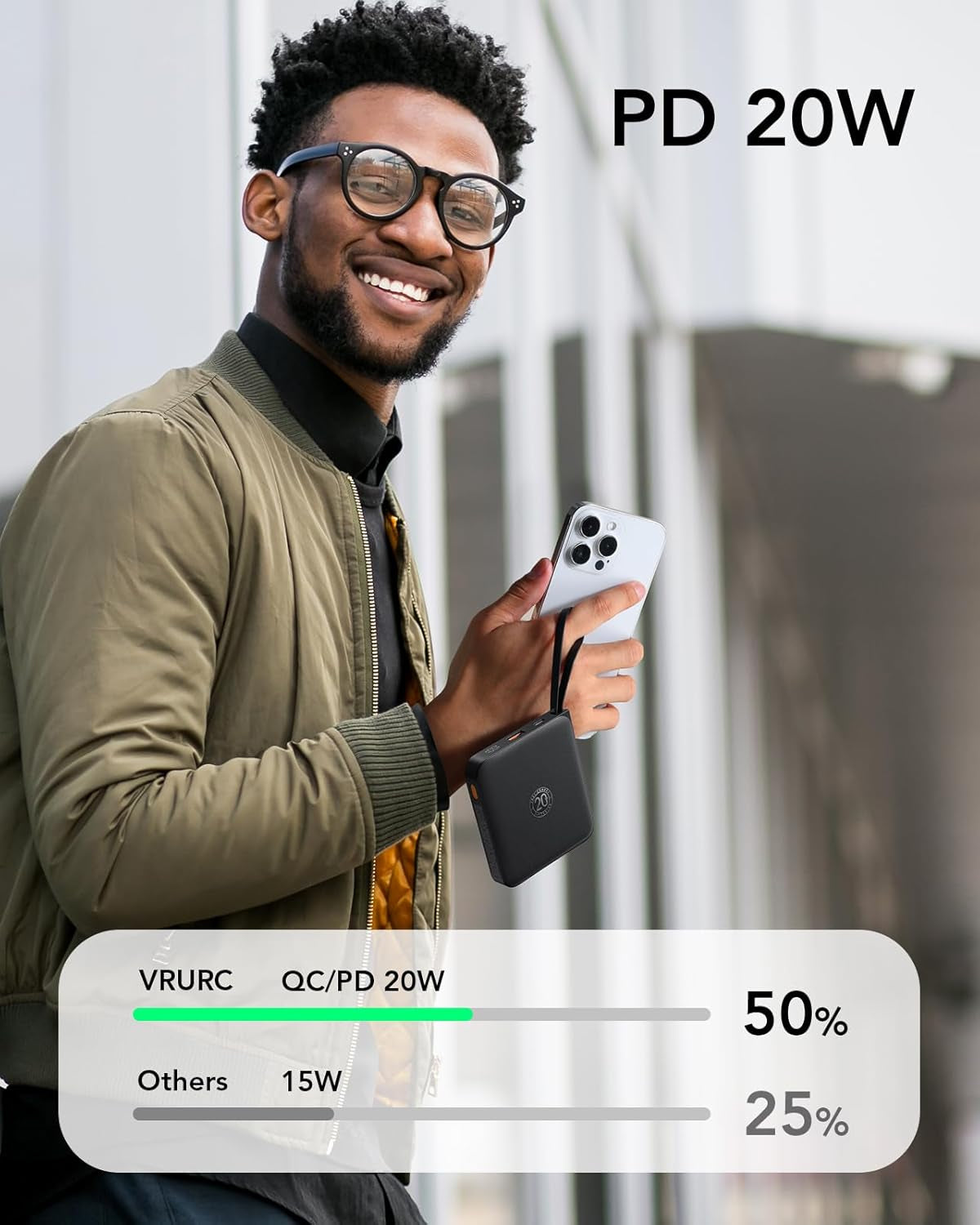 Portable Charger with Built-In Cable, 10000Mah 22.5W Fast Charging USB C Battery Pack, Cell Phone Power Bank for Iphone 17 16 15 Samsung Galaxy S25 S24 S23 Series Android Tablet, Black(1 Pack)