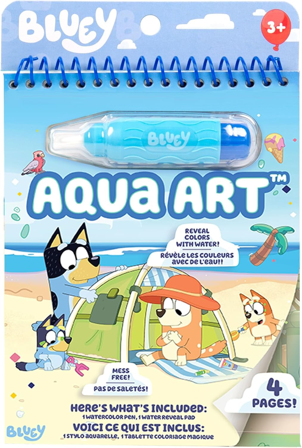 Bluey Aqua Art - Reusable Water Reveal Activity Pages with Water Pen for No-Mess Drawing and Coloring