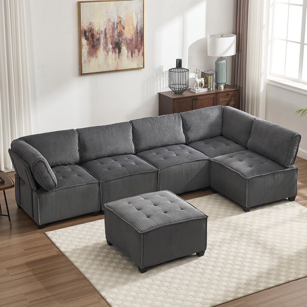 Modular Sectional Sofa U-Shaped Couch with Reversible Chaise, 6-Seat Convertible Design for Living Room