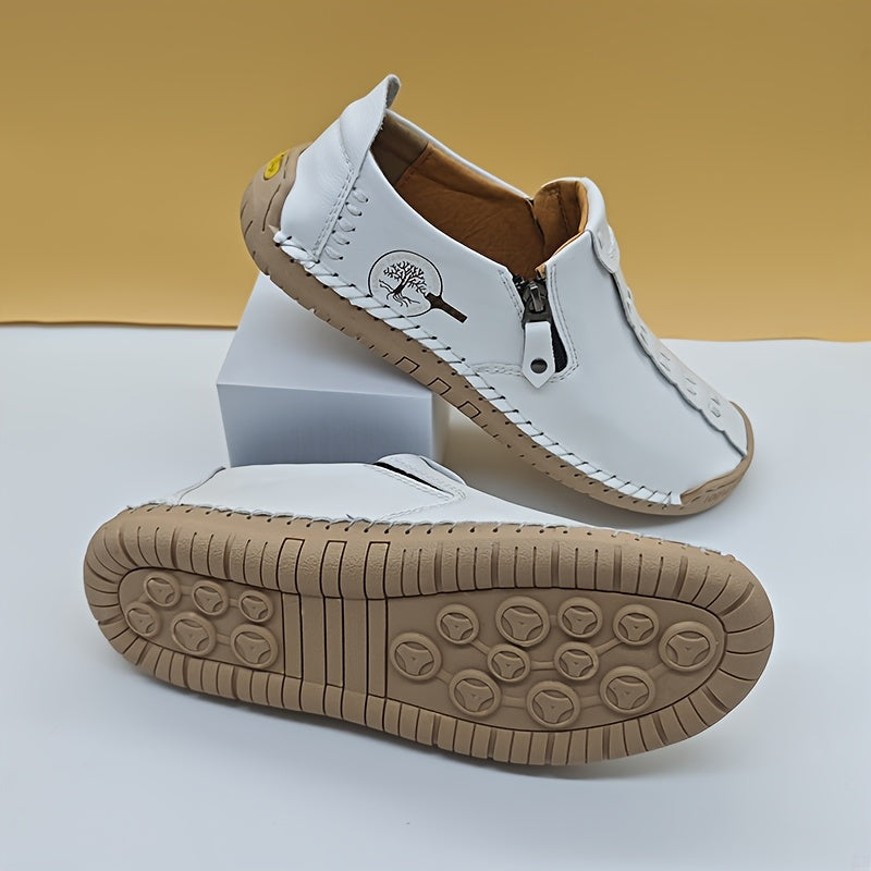 Men’s Vintage Zipper Loafers – Brown & Black Round-Toe Microfiber Dress-Casual Shoes