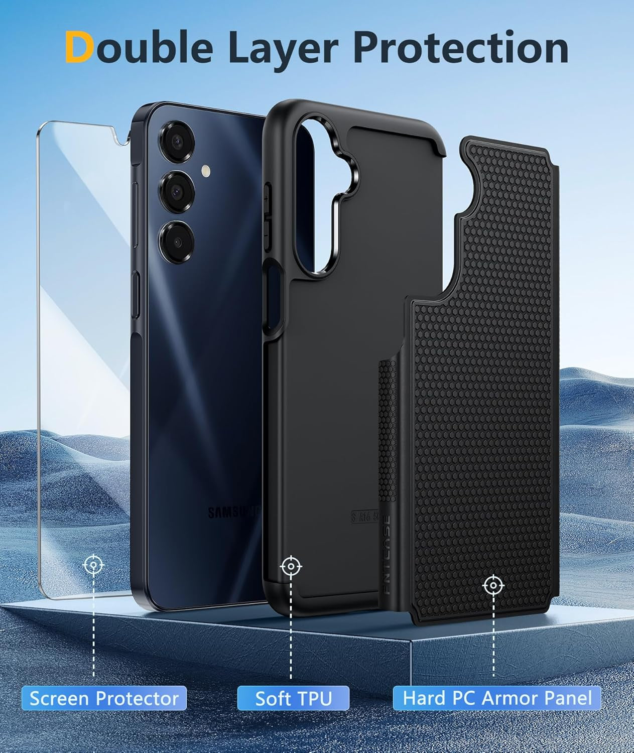 for Samsung Galaxy A16-5G Case: Dual Layer Protective Heavy Duty Cell Phone Cover with Non Slip Textured Back - Shockproof Rugged Military Grade Drop Protection Bumper Tough Black