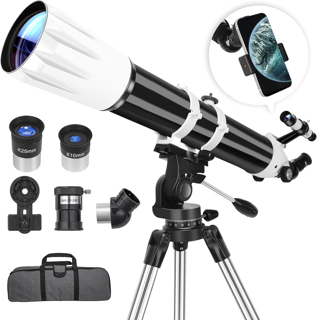 Telescope, 90Mm Aperture 900Mm Astronomical Refractor Telescope for Adults High Powered - Multi-Coated Professional Telescopes for Astronomy Beginners with AZ Mount, Portable Carry Bag, Phone Adapter