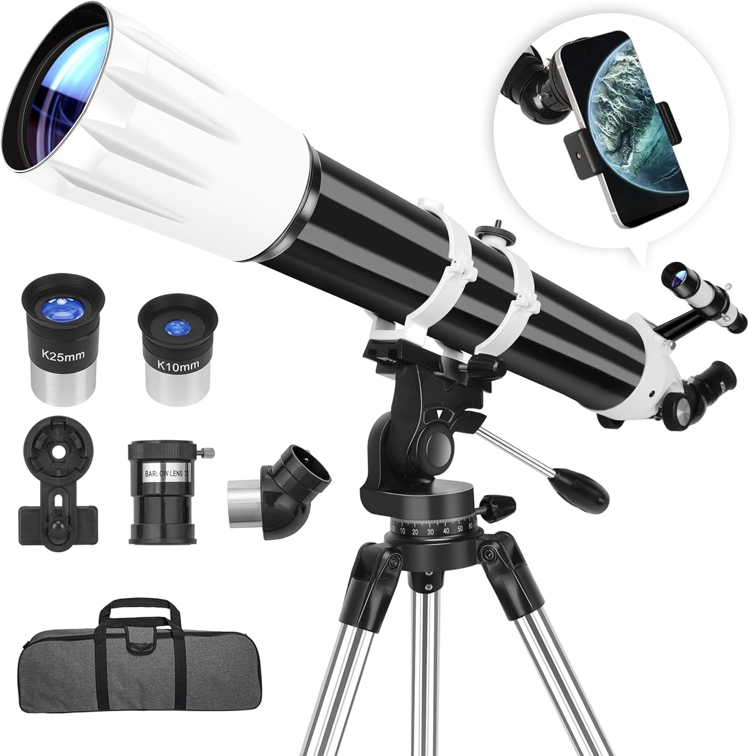Telescope, 90Mm Aperture 900Mm Astronomical Refractor Telescope for Adults High Powered - Multi-Coated Professional Telescopes for Astronomy Beginners with AZ Mount, Portable Carry Bag, Phone Adapter