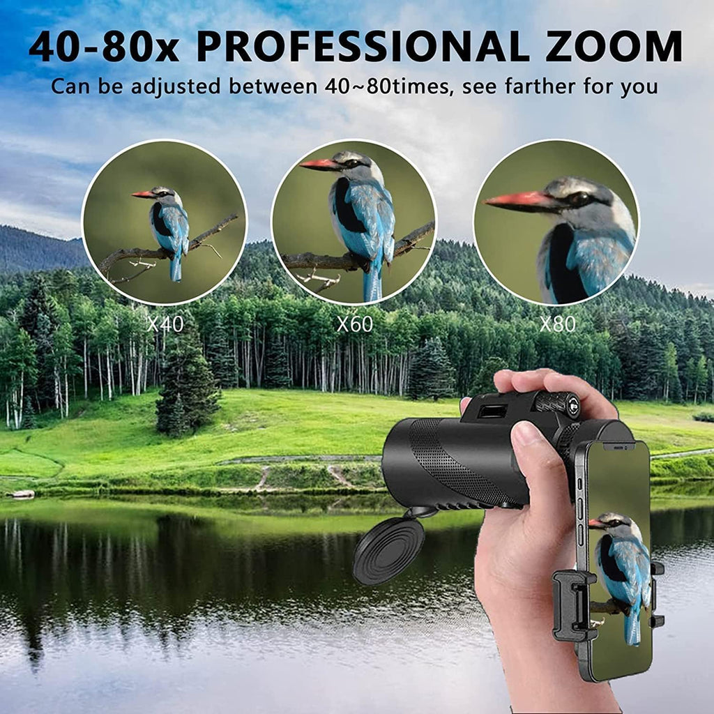 Monocular-Telescope 80X100 High Powered Monoculars High Definition for Adults High Powered with Smartphone Adapter Telescope Hunting Wildlife Bird Watching Travel Camping Hiking-Black