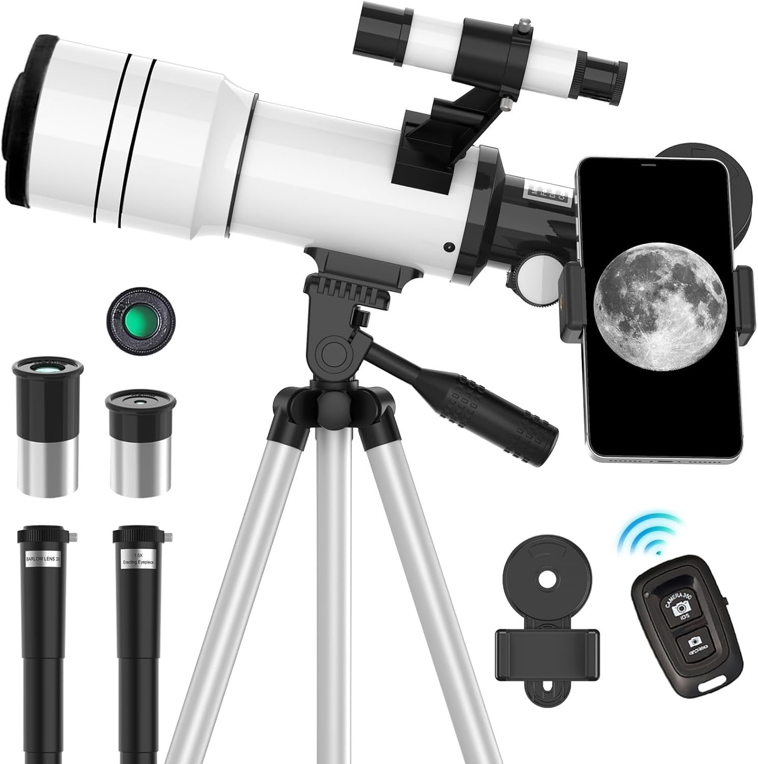 Telescope for Adults & Kids, 70Mm Aperture Astronomical Refractor Telescopes for Astronomy Beginners (15X-150X), 300Mm Portable Telescope with an Phone Adapter & a Wireless Remote