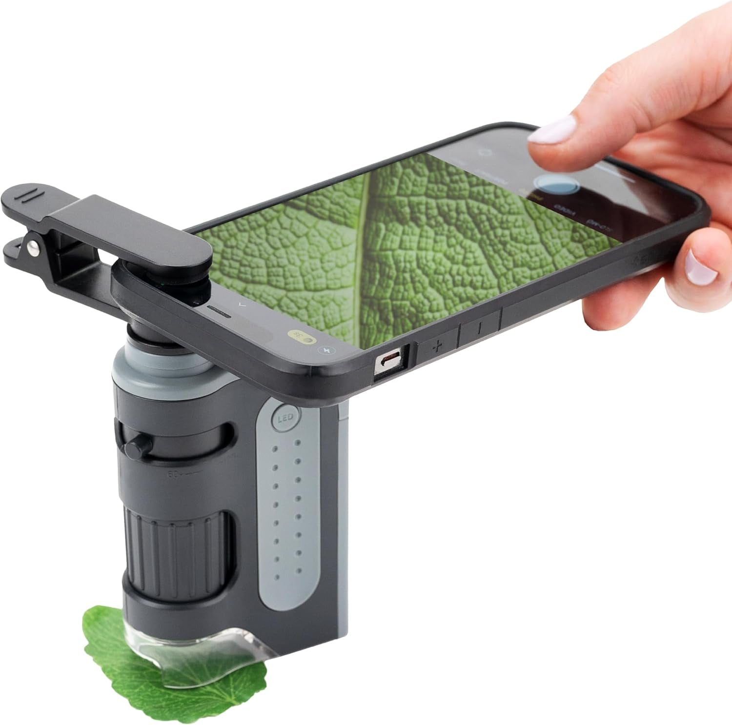 Microbrite Portable Digital Pocket Microscope for Kids or Adults, Accurate 60X-120X Zoom, Handheld Microscope with Phone Clip & Smartphone App (MM-350)