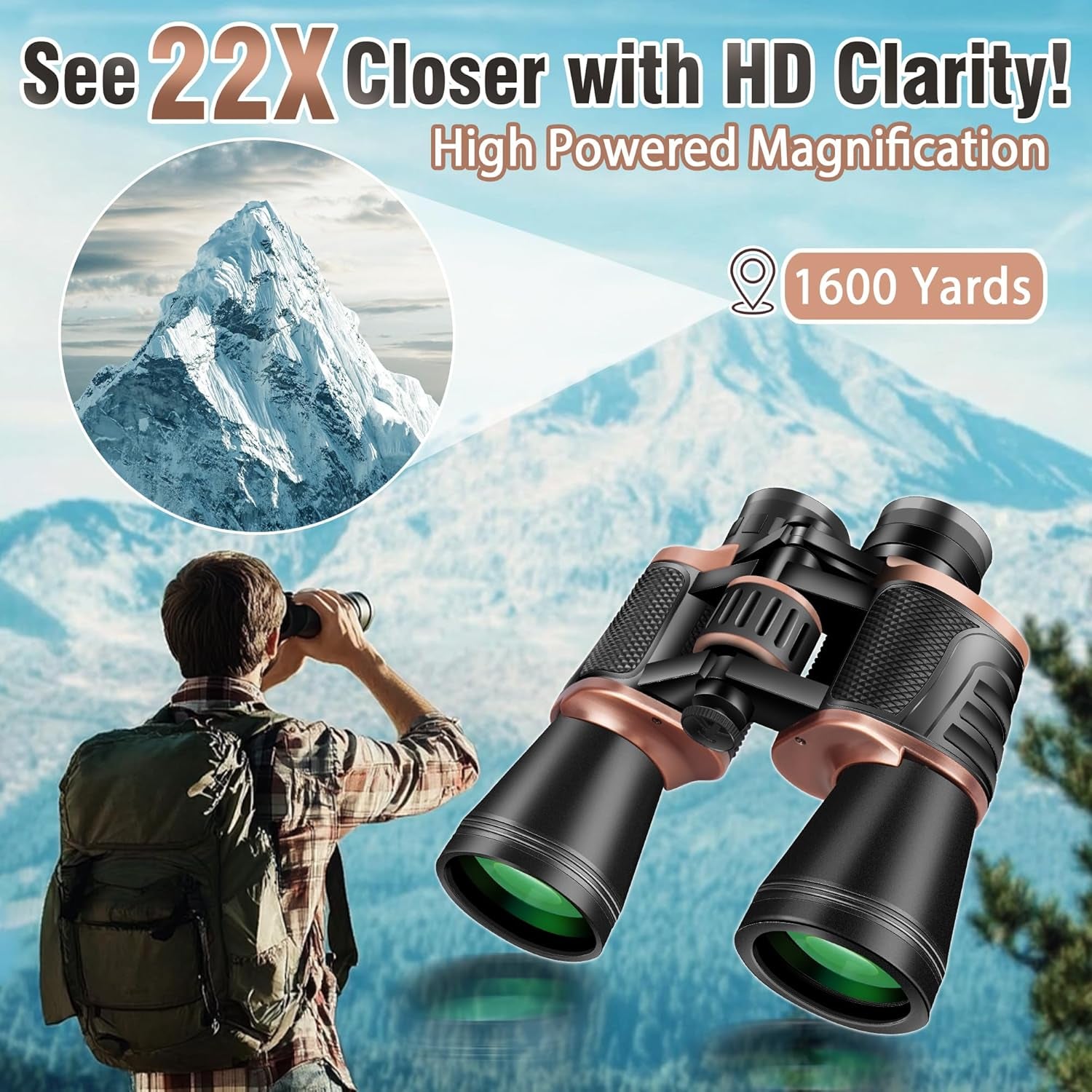 22X50 Binoculars for Adults High Powered, BAK-4 Prism HD FMC, Professional Waterproof Binoculars for Bird Watching, Hunting, Travel with Carrying Bag