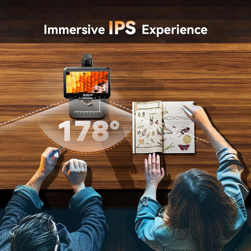 Coin Microscope for Adults: 4.3'' LCD Digital Microscope 1000X with 8 Adjustable LED Lights, PC View Compatible with Windows/Macbook, EDM4 Max