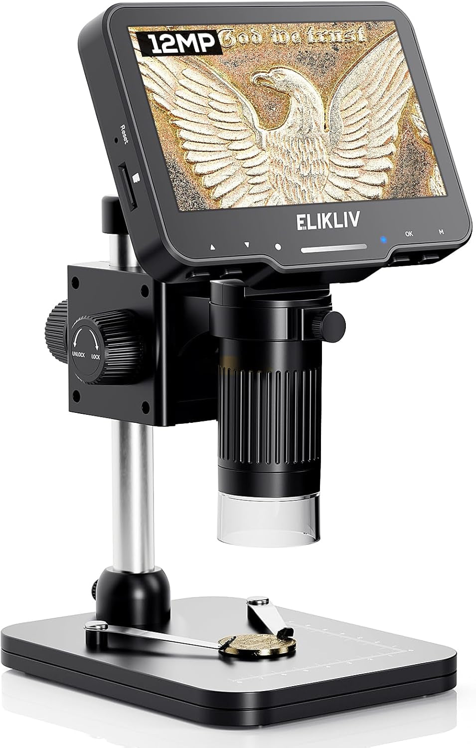 Coin Microscope for Adults: 4.3'' LCD Digital Microscope 1000X with 8 Adjustable LED Lights, PC View Compatible with Windows/Macbook, EDM4 Max