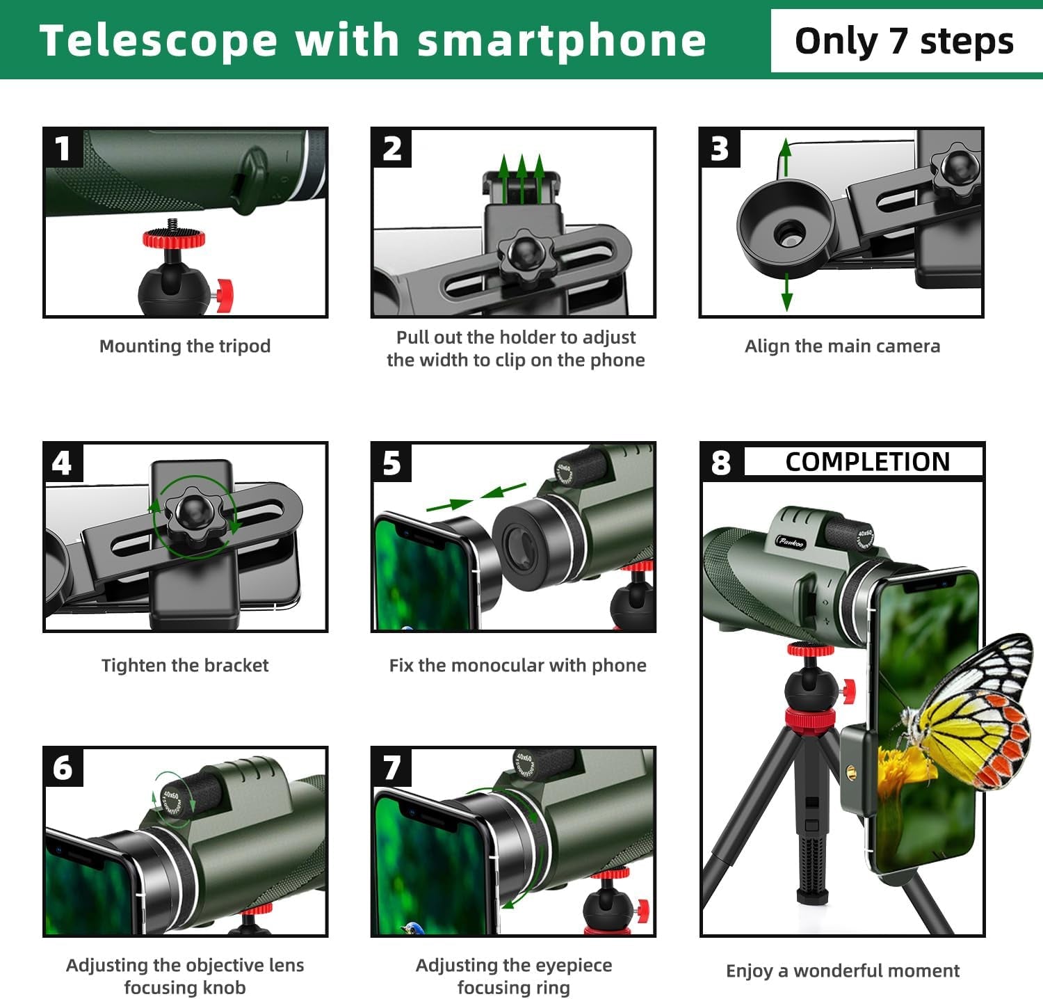 40X60 HD Monocular for Adults, Grade Compact Monocular Telescope with BAK-4 Prism & FMC Lens & Smartphone Holder & Tripod, Stargazing Hunting Bird Watching, Camping Hiking Travel Accessories