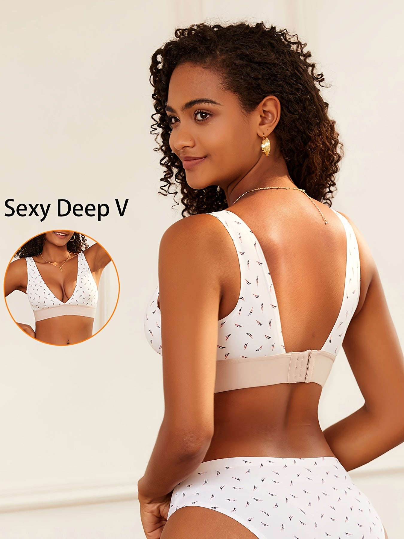 Women’s Seamless Deep-V Wireless Bra – Breathable, Comfy Plunge Bra with Removable Pads