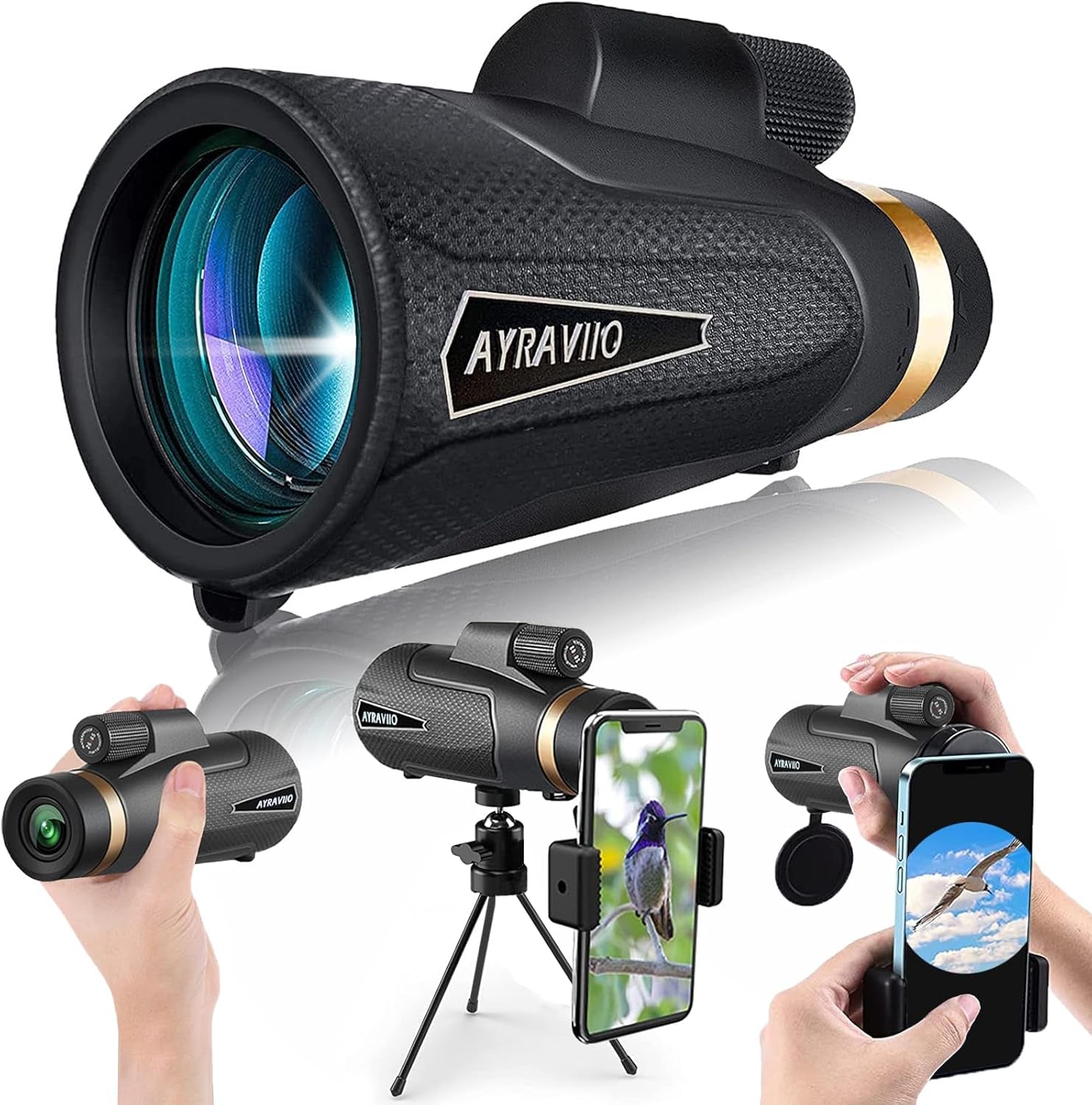 Birthday Gifts for Men Dad Husband Him, 12X60 Monocular Telescope with Smartphone Holder & Upgraded Tripod, High Powered SMC & BAK4 Scope, Gifts for Christmas, Outdoors Hiking Gifts
