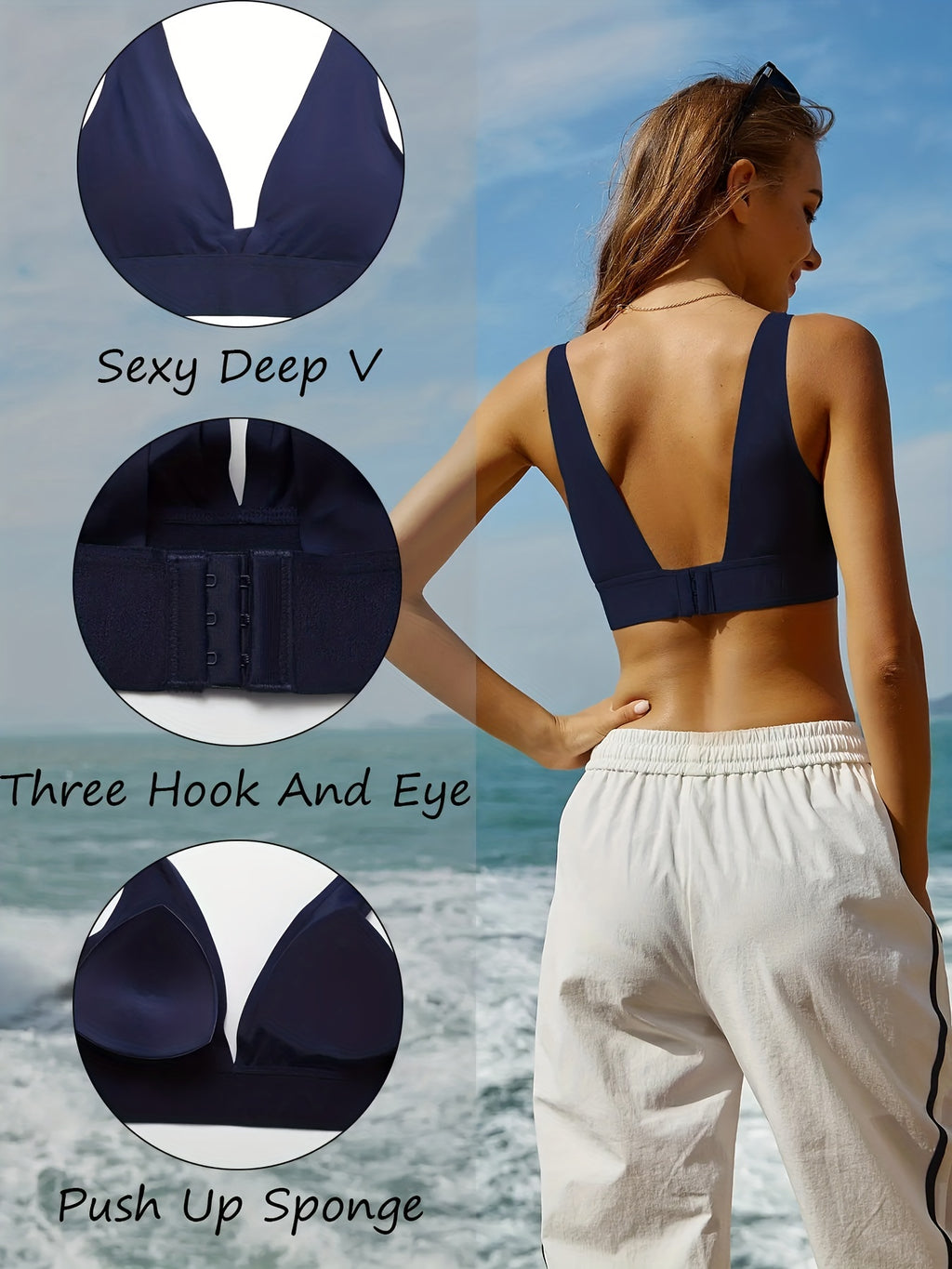 Women’s Seamless Deep-V Wireless Bra – Breathable, Comfy Plunge Bra with Removable Pads