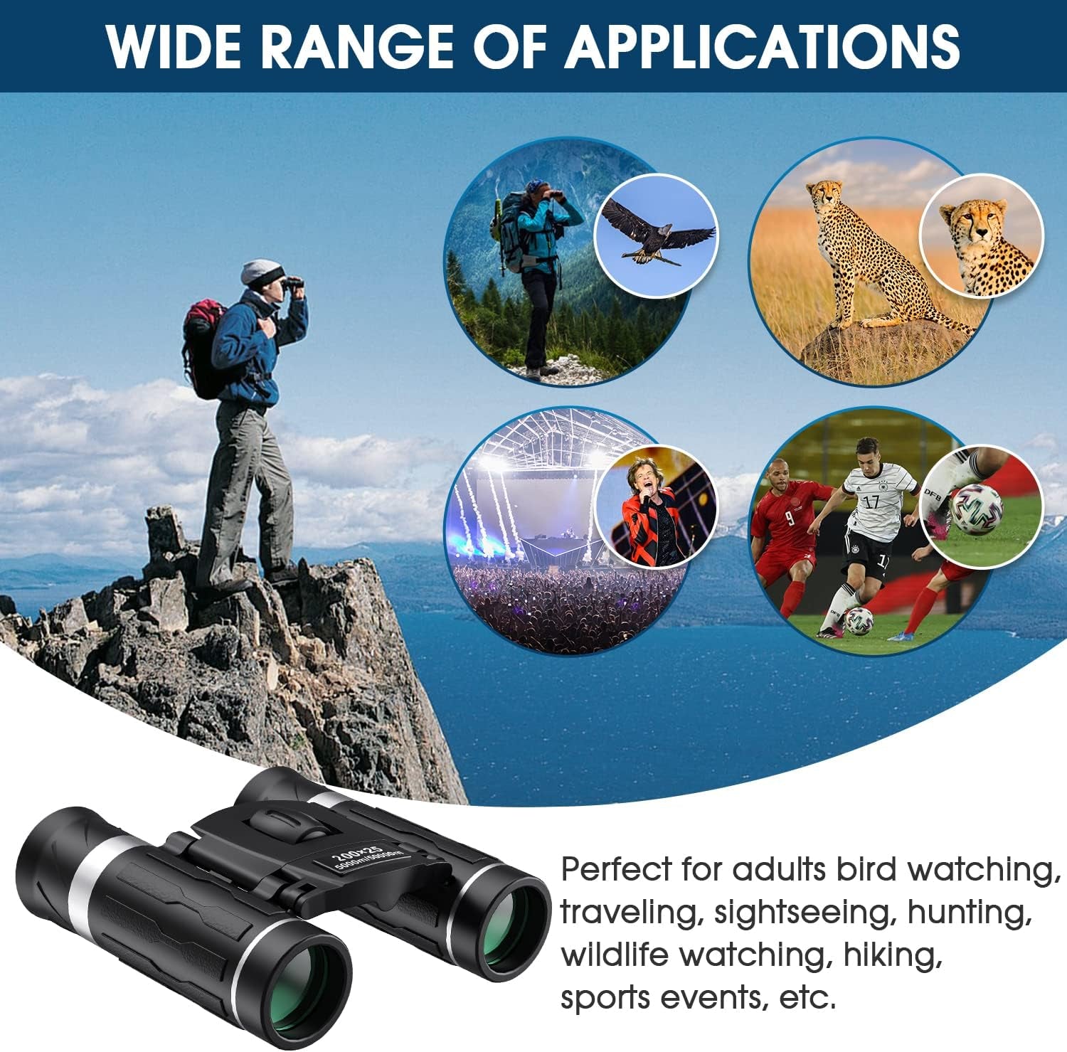200X25 Compact Binoculars for Adults and Kids, High Powered Mini Pocket Binoculars, Waterproof Small Binoculars for Bird Watching, Hunting, Concert, Theater, Opera, Traveling, Sightseeing
