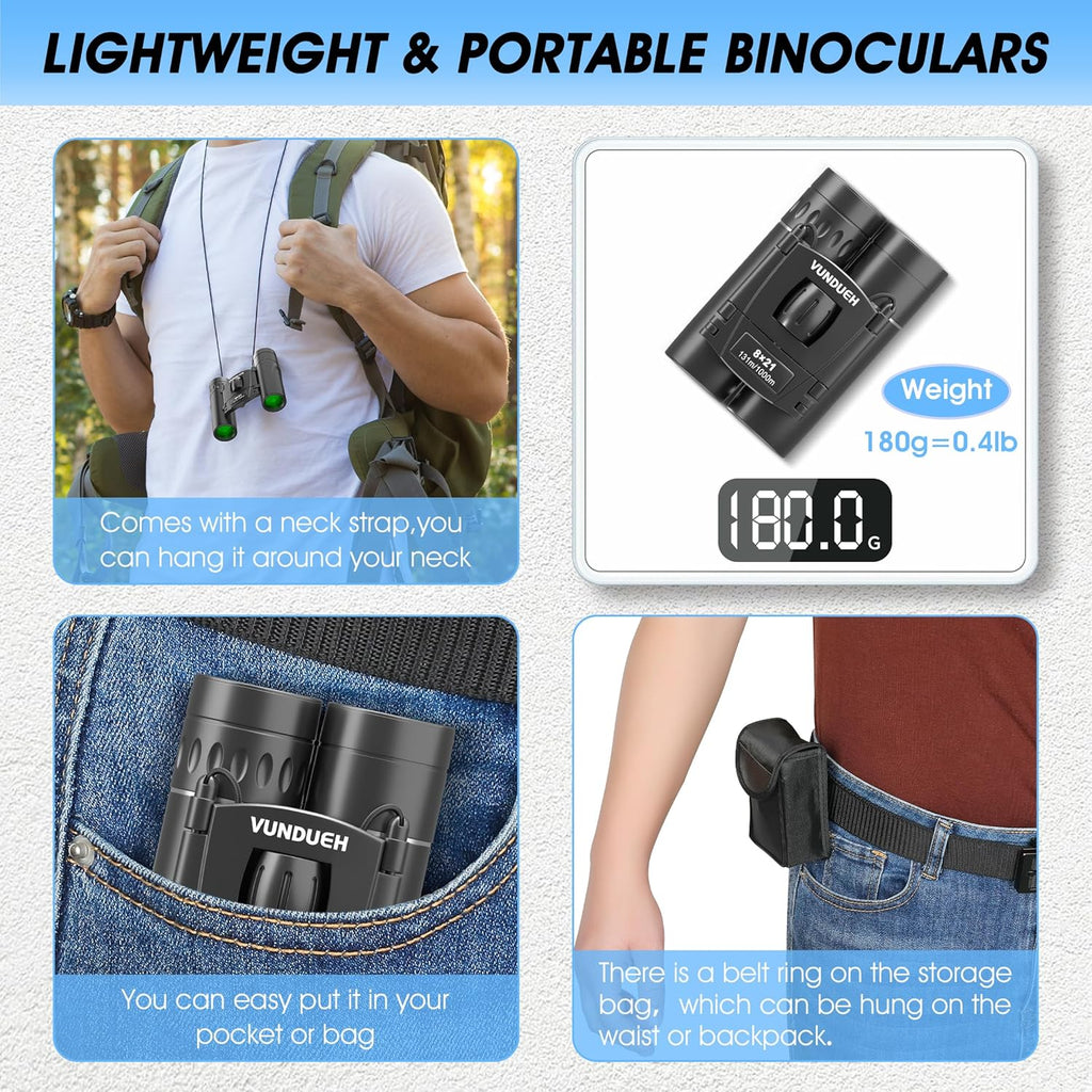 Mini Compact Binoculars for Adults and Kids - Waterproof High Powered Easy Focus Small Binocular, Ideal for Bird Watching, Hunting, Concert, Theater, Travel, Hiking, Sightseeing & Outdoor Sports