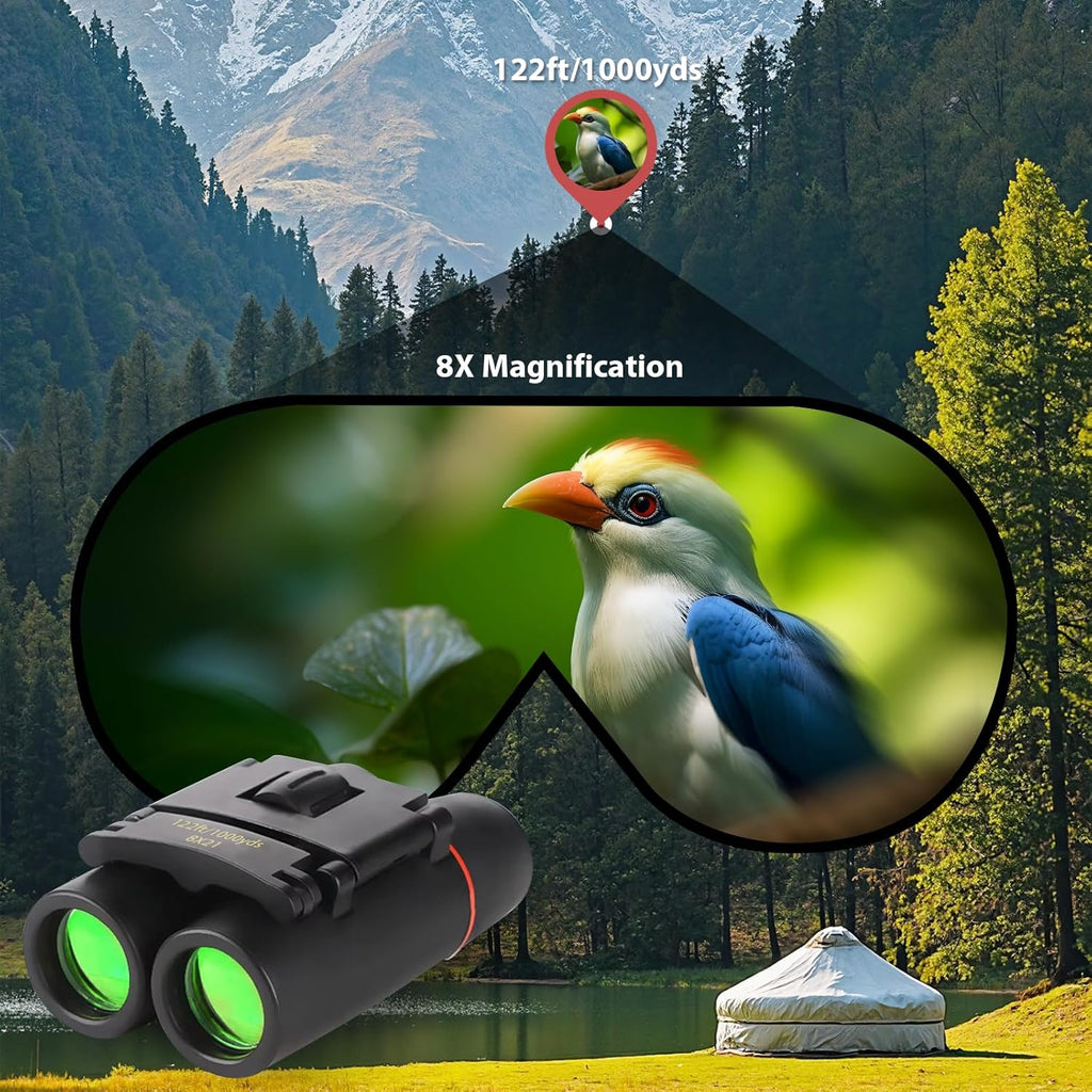 Binoculars for Adults and Kids, High Powered Portable & Compact Binoculars, for Bird Watching, Cruise Ship, Travel, Hunting Essentials (Black, 8×21)