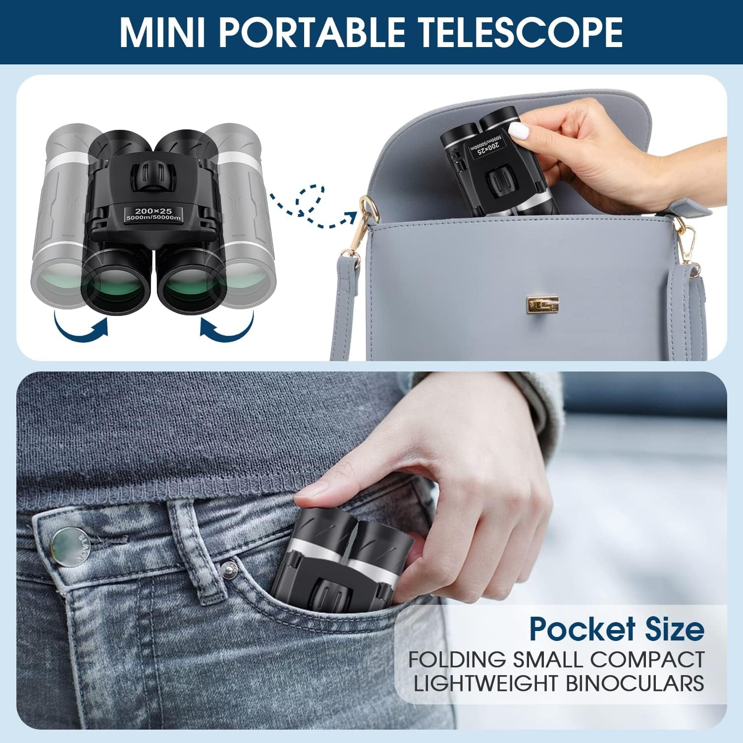 200X25 Compact Binoculars for Adults and Kids, High Powered Mini Pocket Binoculars, Waterproof Small Binoculars for Bird Watching, Hunting, Concert, Theater, Opera, Traveling, Sightseeing