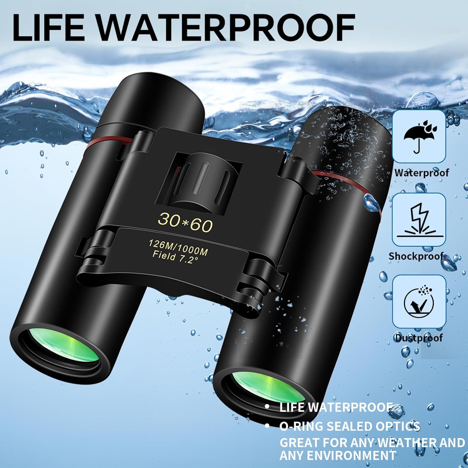 Small Compact Binoculars for Adults and Kids,30X60 Mini Binoculars BAK4 Prism Waterproof Lightweight Foldable Easy Focus for Bird Watching,Hunting,Concerts,Hiking