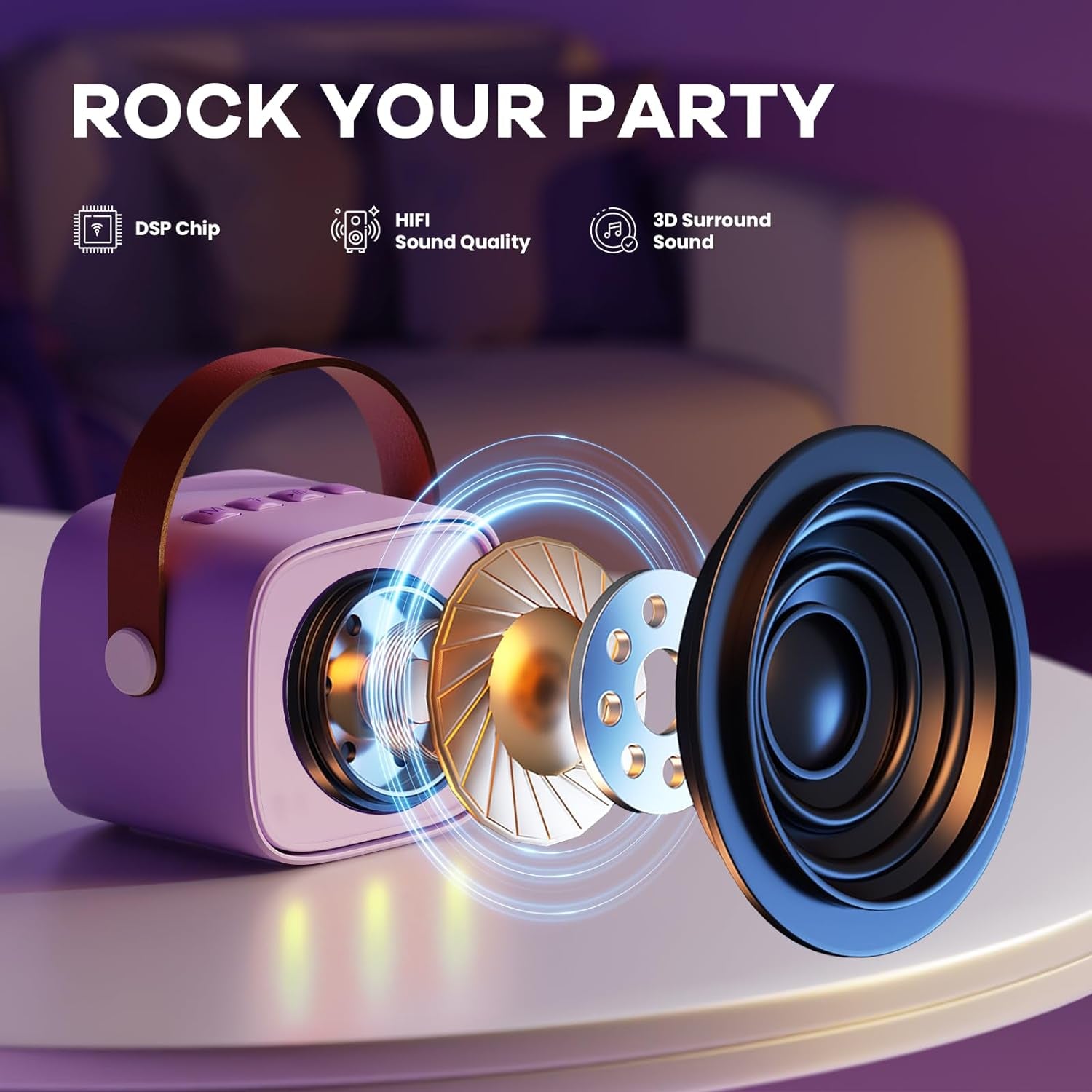 Mini Karaoke Machine with 2 Wireless Microphones, TOP Kids Gifts for Girls Ages 3, 4, 5, 6, 7, 8, 9, 10, 11, 12 +Years Old, 4-12Th Christmas Birthday Toy Gift for Girls Boys Party (Purple)