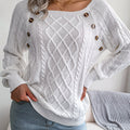 Textured Button Lantern Sleeve Sweater – Women’s Casual Knit