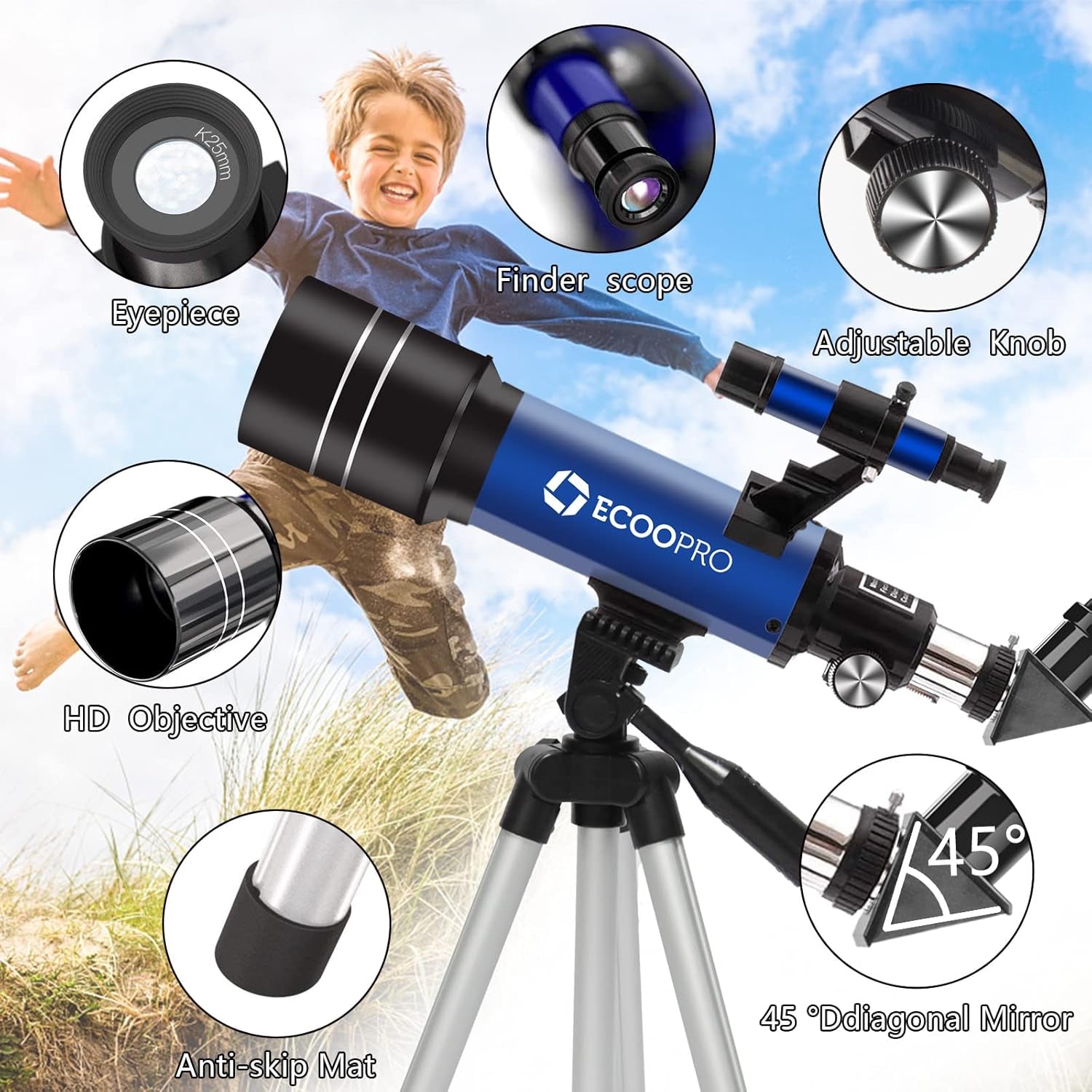 Telescope for Kids & Adults, 70Mm Aperture 360Mm Refractor (15X-150X) Telescope for Astronomy Beginners, Portable Travel Telescopes with Phone Adapter & 2 Eyepieces